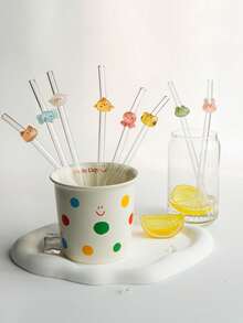 1/3/8PCS Cartoon Animal Head Glass Straw For Transparent Iced Drinks Like Milkshakes, Juices, Cocktails - Reusable Colorful Bendy Glass Straw For Party ,Kitchen,Christmas - Transparent - View 6