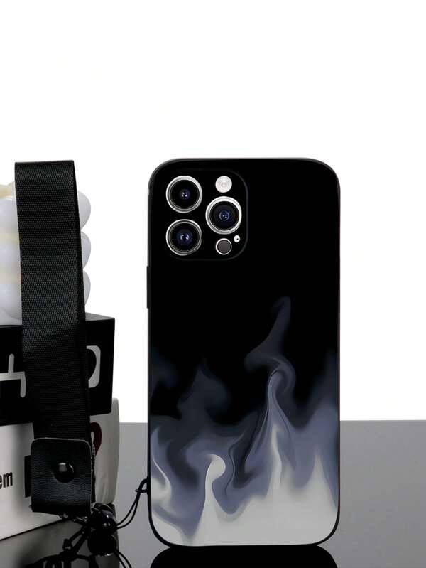 1pc Black TPU Cold-Color Flame Pattern Anti-Drop Phone Case And 1pc Black Grenade Clasp Lanyard, Compatible With IPhone/Android Smartphones Including IPhone 16 Pro Max, Galaxy A14, A54, A52, A31 4G, A23, Redmi Note 8 Pro, Note 11 Pro 4G, Note 12 4G, OPPO A54