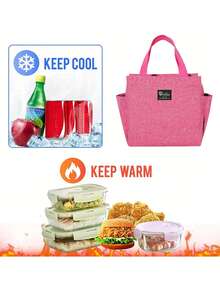 1pc, Waterproof Thermal Lunch Box Bag For Students And Office Workers - Perfect Travel Accessory And Kitchen Gadget For Healthy Meals On The Go - Hot Pink - View 2
