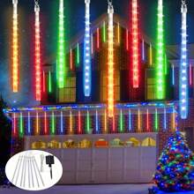 8pcs Meteor Tube LED String Lights, 30cm & 50cm Options, Warm White, White, Color, Blue For Outdoor Decoration, Suitable For Christmas Tree, Holiday, Garden, Patio, Porch