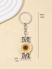 Mother's Day DIY Handmade New Key Chain, 1 Piece MOM Sunflower Leopard Print Heart Wooden Tag Key Chain Pendant, Creative Gift, English Letter Wooden Keychain, Holiday Gift, Handmade DIY, Suitable For Daily Use, Mother's Day Gift For Mom Car Accessories Bag Charm