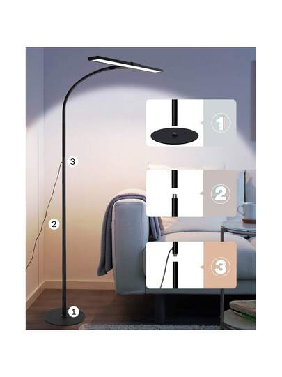 Vloer Lamp LED Living Room Dimmable Zwart Reading Verlichting 156CM Moderne 10W Touch Office Light, Timer Memory Function Bedroom Adjustable Gooseneck view 7