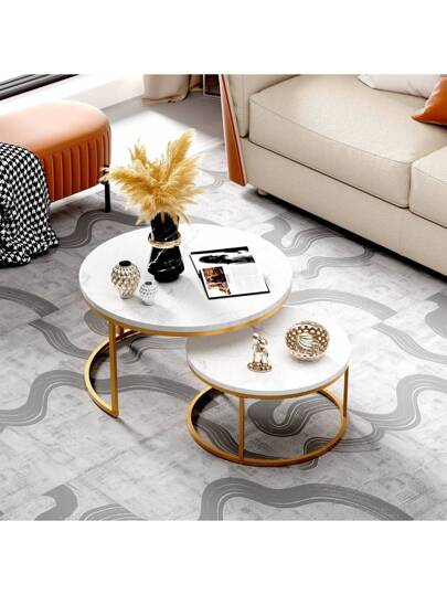 Set Of Coffee Tables, Round Side Living Room Tables MDF Tabletops Metal Frames, Nesting In Moderne Ideal Rooms view 3