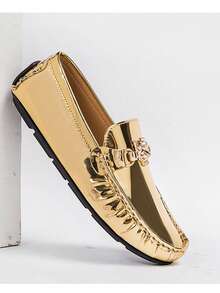 2025 Spring New Shoes Gold Penny Loafers, Slip-On Men's Casual Shoes, Korean Style Versatile Footwear - Gold - View 2