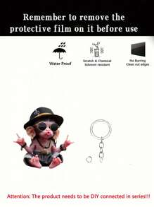 3 Stück Hip-Hop Affe, 2D Acryl Anhänger, sehr cooles Design, kann als multifunktionaler Schlüsselanhänger, Dekorationszubehör, Innenraum-Hängedekoration und DIY Rucksack-Anhänger verwendet werden, perfekt, ohne Batterie erforderlich [Das Produkt muss manuell installiert werden.] Halloween Zubehör Lehrertag Weihnachtsgeschenkideen Taschenzubehör Ausweishalter Autozubehör Taschenanhänger
