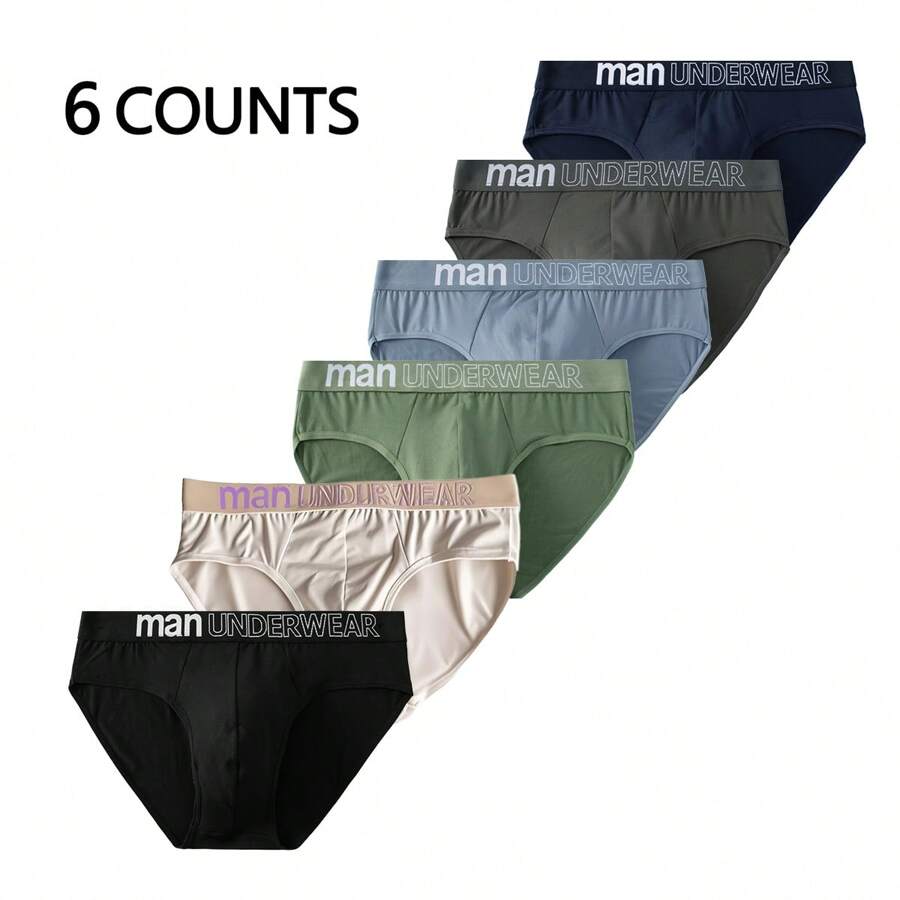 6pcs Pack Men's Solid Color Underwear, Personalized Simple Business Casual Fashion Breathable Soft Comfortable Briefs
