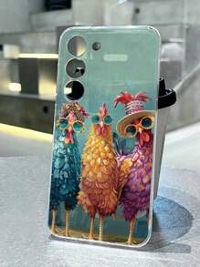 Funda de teléfono minimalista y práctica con estampado de pollo de dibujos animados y flores ditsy pintadas, compatible con iPhone/Galaxy/Serie Redmi