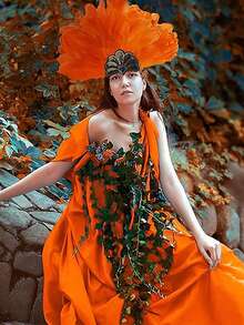 1 chiếc băng đô lông vũ đính kim sa dành cho nữ, thích hợp cho đám cưới, dạ hội hóa trang, cosplay, phụ kiện trang phục lễ hội màu cam. - A - Xem 3