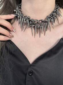 1 pezzo Collana alla moda punk con catena di borchie, perline e nappe, collana choker chic e di lusso, accessorio perfetto con jeans/pantaloni, ottimo regalo per estate, scuola, autunno, Ognissanti
