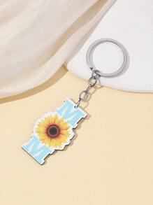 Mother's Day DIY Handmade New Key Chain, 1 Piece MOM Sunflower Leopard Print Heart Wooden Tag Key Chain Pendant, Creative Gift, English Letter Wooden Keychain, Holiday Gift, Handmade DIY, Suitable For Daily Use, Mother's Day Gift For Mom Car Accessories Bag Charm