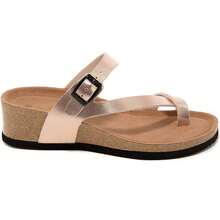 Crescent Strap Adjustable Buckle Flip Flops - Comfortable Summer Sandals With Thick Soles - Champagne - View 2