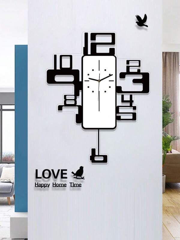 1 Pc, Asymmetrical Digital Swing Wall Clock, Living Room Clock Wall Decoration, Silent Clock Mechanism, Bedroom Room Clock, Very Suitable For Living Room, Bedroom, Office, Kitchen, Home Decoration Wall Clock Room Decor Bedroom Decor Dormitory Decor Back To School