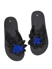 2025 New Thick Sole Platform Women Shoes, Fashionable Casual Ladies Beach Shoes, Ultra-Light Soft Comfy Anti-Slip Flip Flops, Women Floral Bowknot Solid Color Elegant Preppy Style Slides - Black - View 7