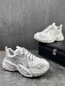 bingyuanjing 复古仿旧街头时尚百搭休闲男士鞋，舒适厚底高帮运动鞋 - 白色 - 查看 6