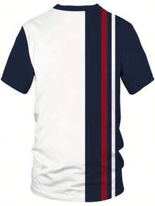 Plus Size Men's Short Sleeve Shirt And Shorts Set, Fashion 2-Piece Summer Sportswear Including Short Sleeve Top And Striped Shorts, Comfortable And Versatile - Multicolor - View 2