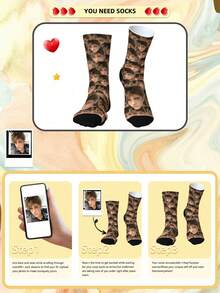 1 Pair Of Custom Couple Socks, Full Of Head Like Custom Socks, Custom Socks, Men's Socks, Personalized Novelty Socks, With Their Own Handsome And Beautiful Photos, Hunky Men Great Gifts - Black - View 2