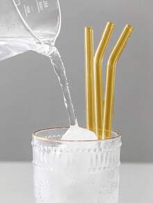 4/8 件可重复使用的黄色玻璃吸管，耐热高温可清洗可重复使用的水果饮用吸管，适用于奶茶、果汁、冷饮、鸡尾酒、女友礼物、父亲节。 - 黃色 - 查看 4