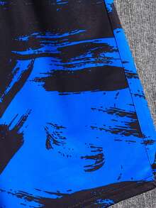 Set de 2 piezas con parte superior de manga corta y shorts estampado con graffiti y tinta para niño preadolescente, conjunto de vestir informal para vacaciones, primavera/verano - Azul - Ver 5