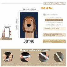 1pc Canvas Hanging Picture, Navy Blue, Nursery Wall Art Print, Digital Nursery Art, Jungle Animals Print, Nursery Artwork, Kids Room Wall Art, Animal Art Print - Kids Room Decor - Multicolor - View 21