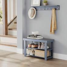 SONGMICS Shoe Rack Bench, 3-Tier Bamboo Shoe Storage Organizer, Entryway Bench, Holds Up To 286 Lb, 11.3 X 27.6 X 17.8 Inches, For Entryway Bathroom Bedroom - Grey - View 1