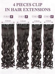 Clip In Hair Extensions, 20 Inch Long Wavy 4PCS Hair Extensions Natural Soft Synthetic Fiber High Temperature Heat Resistance Clip In Hairpieces For Women Weddings Party Daily Use