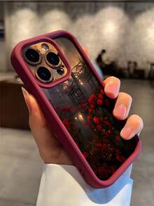 1pc Burgundy Color Rose Floraled Embossed TPU Phone Case Compatible With IPhone, Soft Shockproof And Waterproof - Multicolor - View 3