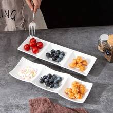 1 件长方形白色陶瓷餐盘，带 3 个隔间，可堆叠开胃菜餐盘小吃盘蘸酱盘，用于小吃、食物、甜点、香料、醋、坚果 - 彩色 - 查看 6