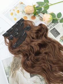 4PCS Clip In Hair Extensions 20 Inch Golden Reddish Brown Natural Wavy Synthetic Hair Extensions For Women - Light Brown - View 4