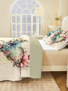 2/3 Stücke Bettwäsche-Set (1 Stück Tagesdecke + 1/2 Stücke Kissenbezug), digitaler Herz- und Blume Muster, weich und bequem, modisch und frisch, geeignet für Hotel, Schlafzimmer, Studentenwohnheim, ganzjährig