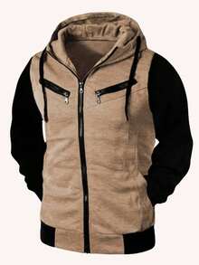 Sweatshirt 03 Stylish Zipper Unisex Cold Weather Top Cotton Coat - 米色 - 查看 2