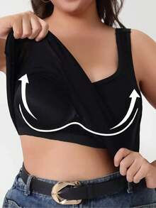 Plus Size Women Camisole Tank Top With Padded Bra, Sleeveless Vest, Comfortable & Seamless, Suitable For Spring & Summer - Black - View 1