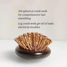 1 件手工雕刻檀香气垫梳，竹齿，椭圆形头皮按摩刷，适合所有发型，木制发型梳