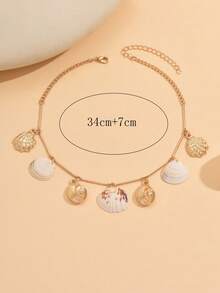 1件海洋浪漫风天然贝壳吊坠项链，金色海洋生物流苏锁骨链，女士时尚首饰，适合日常佩戴、海滩派对、约会、音乐节。天然贝壳上的图案随机分布。