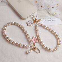 1 Set Fashion Pearl Extension Chain, Sakura & Camellia Flower Phone Lanyard, Water Cup Lanyard, Handbag Strap Chain