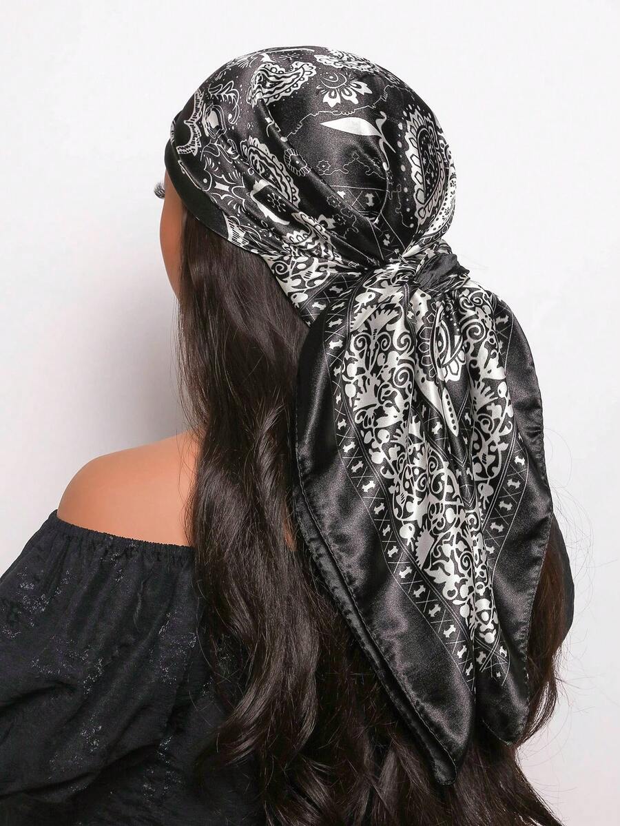 1 件女式 90 色方形围巾，优雅时尚佩斯利花卉印花头巾，适合休闲、街头服饰、装饰、头带、头巾