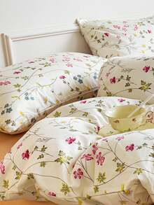 1pc Floral & Leaf Print Fresh Cotton Pillowcase, Suitable For All Seasons, Spring & Summer - Multicolor - View 5