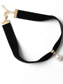 1pc Simple Velvet Pearl Choker Necklace, Short Girl Clavicle Chain - one-size - View 4