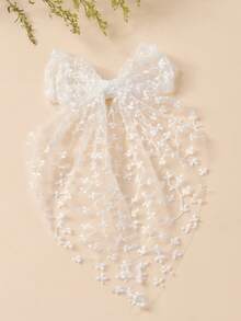 1pc Girls Elegant Cute White Lace Embroidered Bowknot Hair Clip, Wedding Hair Accessory, Suitable For Teens, Daily, Holiday, Party Wear, New Year, Valentine's Day, Back To School - Multicolor - View 2