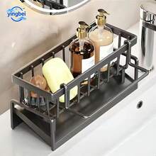 1PC Kitchen Storage Rack (Plastic Material), Cloth Drain Basket, Sponge Dishwashing Detergent Storage Rack, Cloth Cleaning Ball Dishwashing Cloth Comb Sponge Wiping Storage Basket, Kitchen Storage - Black - View 6