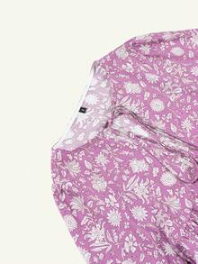 Eilly Bazar Plus Size Mid-Length Sleeve All-Over Print Pleated Casual Dress, Suitable For Vacations - Mauve Purple - View 8