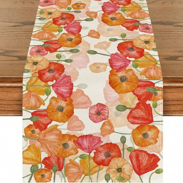 Colorful Poppy Tablecloth, Seasonal Summer Holiday Kitchen Table Decor Suitable For Household Party Indoor