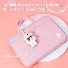 Deli 商务公文包，14 英寸大容量笔记本电脑包，采用可爱卡通娃娃设计，时尚工作包，适合办公室和旅行，粉色、蓝色
