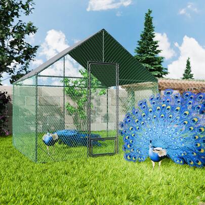 Large Metal Chicken Coop: Walk-In Outdoor Poultry Cage With Waterproof And Sun-Proof Cover, Chicken Coop For Ducks And Rabbits, Habitat For Backyard, Farm, L-310 X 275 X 276 Cm