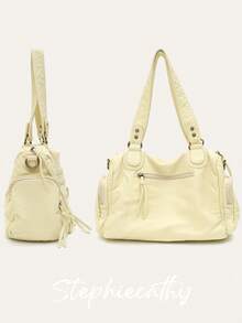 STEPHIECATHY 纯色水洗柔软PU人造革，拉链闭合，多口袋设计，双短肩带，可调节腰带，男女通用，时尚休闲实用，适合大学日常通勤、春夏度假及各种场合。