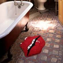1 pieza Alfombra de baño con forma de labios sexy de color rosa - Alfombra de baño de piel de oveja sintética - Decoración de baño, apta para baño, bañera, dormitorio, sala de estar, balcón, decoración del hogar, alfombra de puerta para exteriores, decoración de otoño
