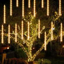 8pcs Meteor Tube LED String Lights, 30cm & 50cm Options, Warm White, White, Color, Blue For Outdoor Decoration, Suitable For Christmas Tree, Holiday, Garden, Patio, Porch