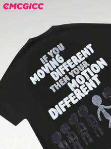 Y2k Slogan Men Street Outdoor Life Hip-Hop Style Round Neck Short Sleeved Casual T-Shirt, Comfortable And Breathable Summer Clothes - Black - View 4