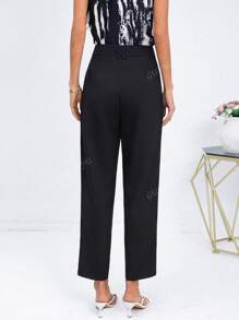 2025 Damen Sommer einfarbige Pendler Taschen gerade Bein Lässig bequeme minimalistische Bundhose, Alltagskleidung