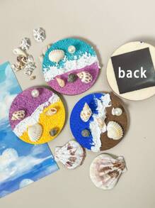 1pc Handmade Textured Colorful Ocean Theme Fridge Magnet, Natural Seashell 3D Relief Seascape Wave Fridge Decor, Suitable For Home Decoration, Daily Use And Holiday Gifts, Seaside Travel Souvenir