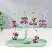 6 Stücke bunte Cartoon Drachen Baby Wolke Diamant Kunst Anhänger Schlüsselanhänger DIY Bastelset, süße Mosaik Schlüsselanhänger Taschenanhänger Dekoration, Geburtstagsparty Geschenk für das Jahr des Drachen